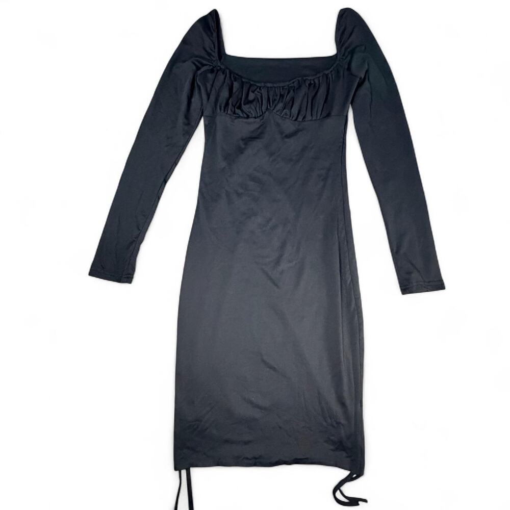 Black long sleeve midi dress